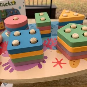 Wooden Sorting Geometric Shape Stacking Toys for Boys & Girls